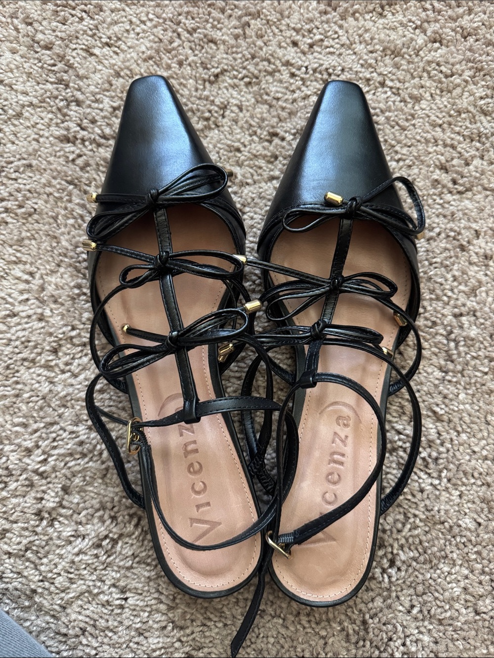 Black leather Vicenza bow Flats